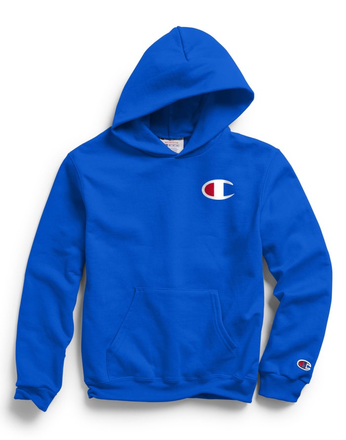 Champion Boys Hoodie NZ - Double Dry Giant C Logo Blue ( 2479-OWKPC )